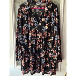 Style & Co Woman 2X Black with Colored Flowers Button Up Blouse